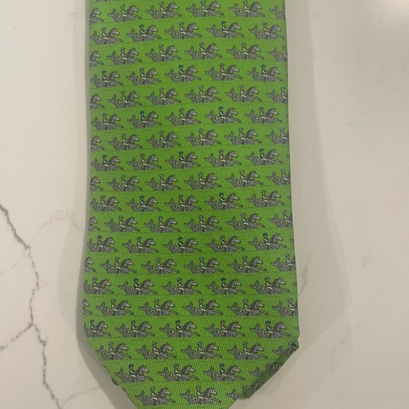 HERMES Horses with Rider in Vivid Green Luxury Silk Tie EUC - Picture 7 of 9